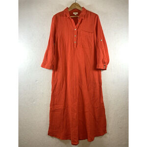 J Jll Womens Gauzy Maxi Dress‎ Sz XS Orange Boho Beachy Travel Resort Roll Tab